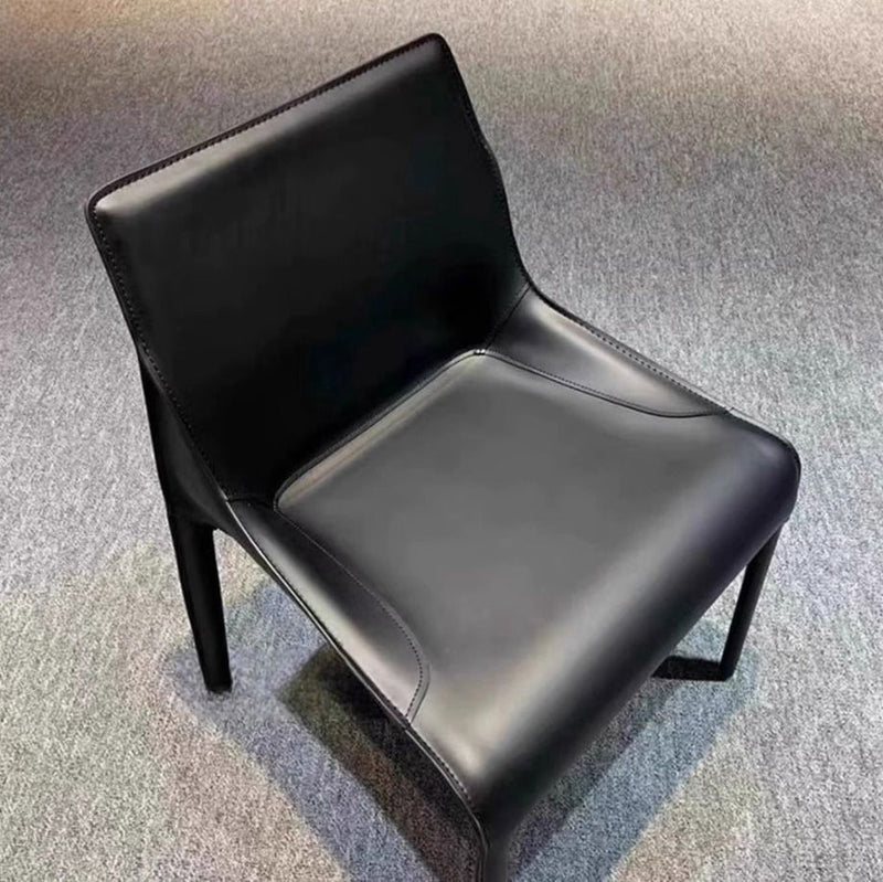 Moderner minimalistischer Schreibtischstuhl aus Kohlenstoffstahl mit Sattelleder, Rückenlehne, ohne Armlehnen für das Home Office 