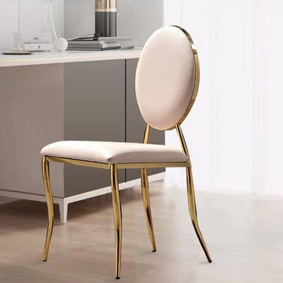 Zeitgenössischer nordischer Edelstahl-Leder-Esszimmerstuhl Rückenlehne ohne Armlehnen für das Esszimmer 