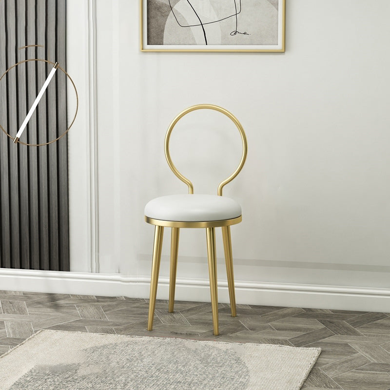 Contemporary Nordic Flannelette Faux Leather Iron Dining Chair Backrest Armless For Dining Room