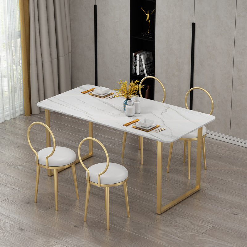 Zeitgenössischer nordischer Flanell-Leder-Eisen-Esszimmerstuhl Rückenlehne ohne Armlehnen für Esszimmer 