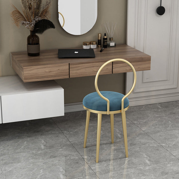 Contemporary Nordic Flannelette Faux Leather Iron Dining Chair Backrest Armless For Dining Room