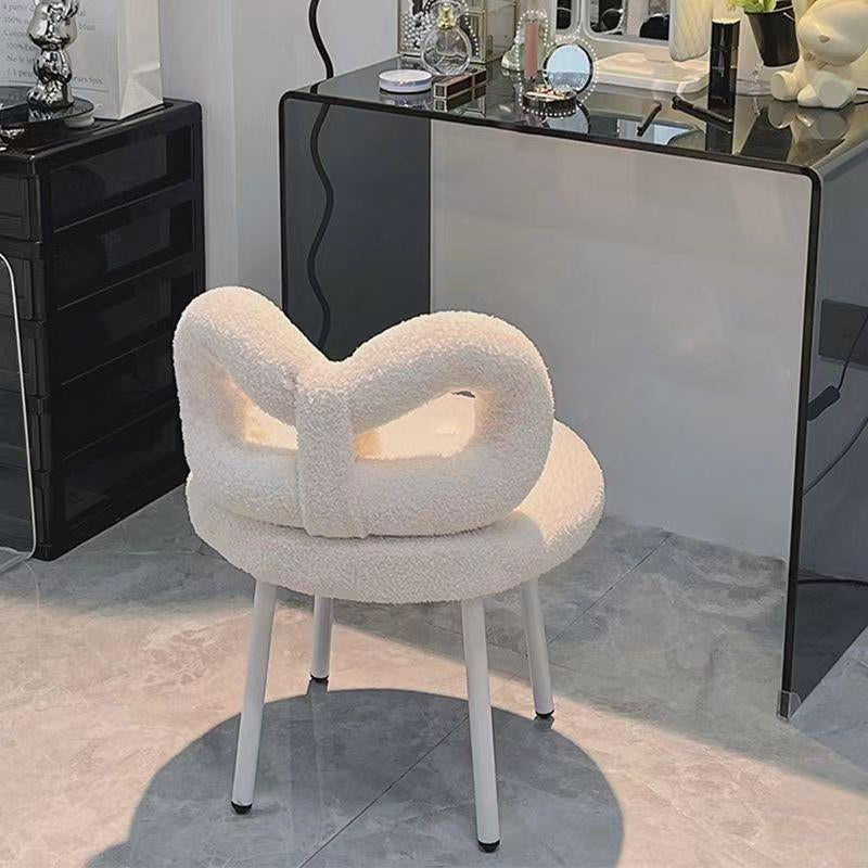 Tabouret de coiffeuse en fer sans dossier avec nœud créatif en laine d&