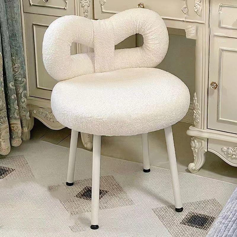 Tabouret de coiffeuse en fer sans dossier avec nœud créatif en laine d&