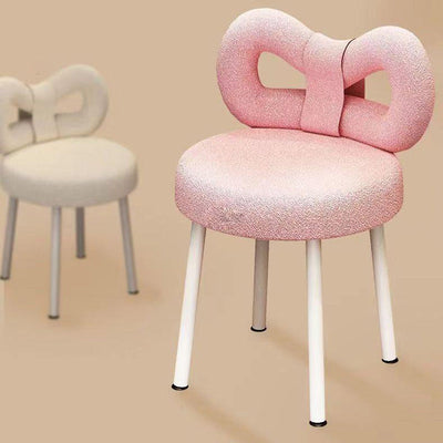 Tabouret de coiffeuse en fer sans dossier avec nœud créatif en laine d'agneau contemporain pour chambre 
