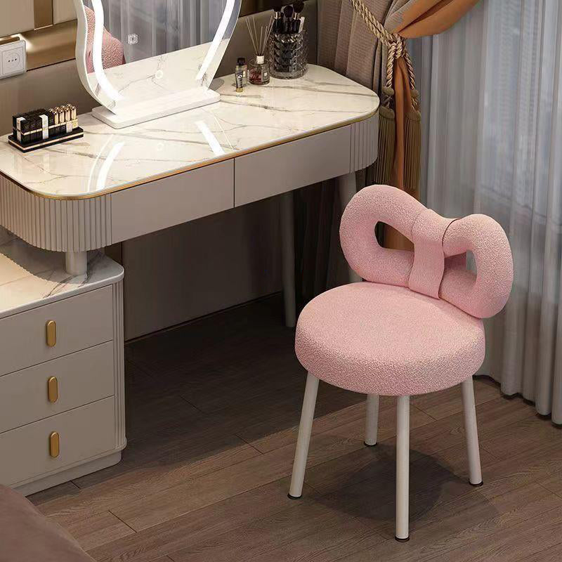Tabouret de coiffeuse en fer sans dossier avec nœud créatif en laine d&