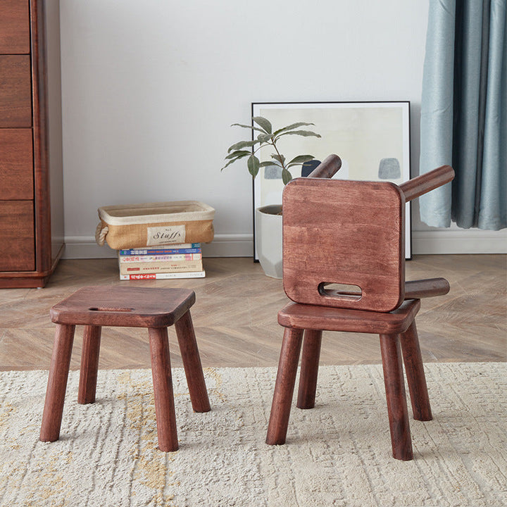Modern Minimalist Rectangular Rubberwood Low Stool Backless Armless For Living Room