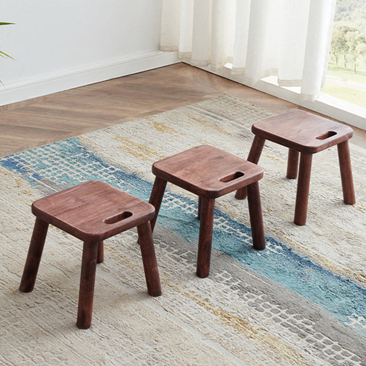 Modern Minimalist Rectangular Rubberwood Low Stool Backless Armless For Living Room