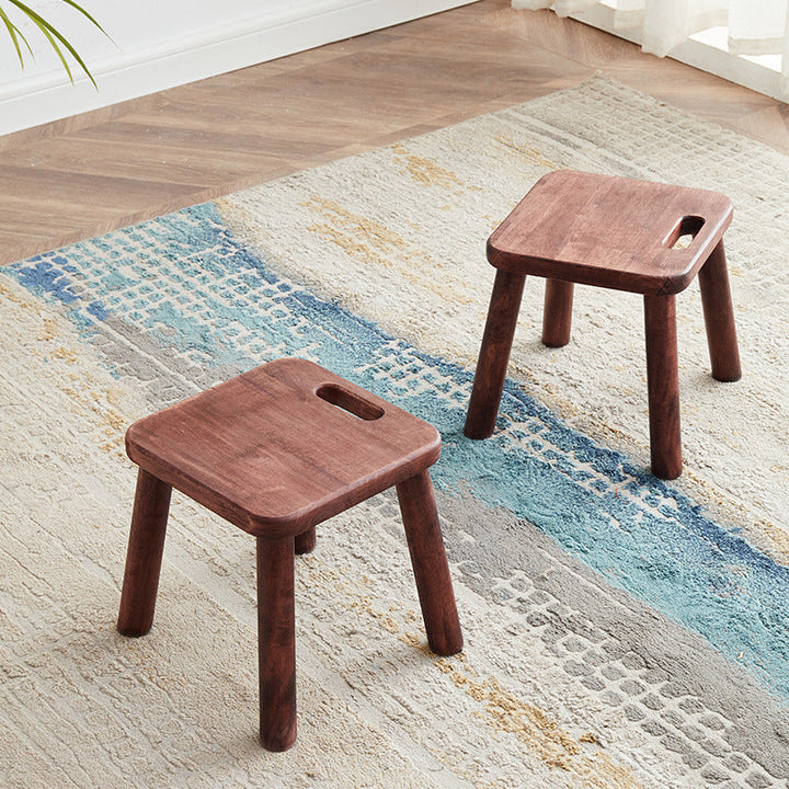 Modern Minimalist Rectangular Rubberwood Low Stool Backless Armless For Living Room
