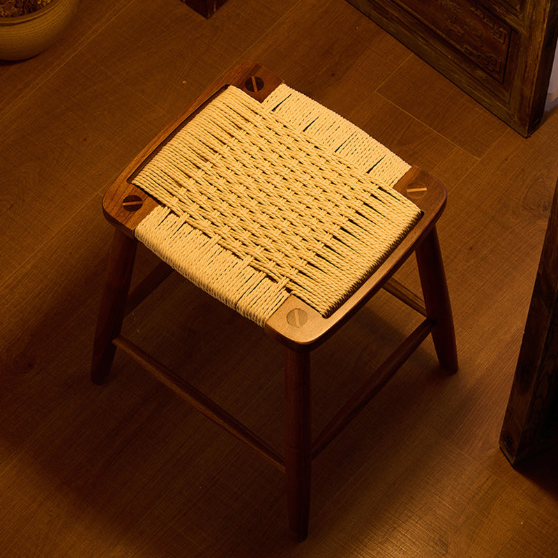 Zeitgenössischer Retro Esszimmerstuhl aus Kraftpapierseil und Kirschholz ohne Rückenlehne und Armlehnen für das Esszimmer 