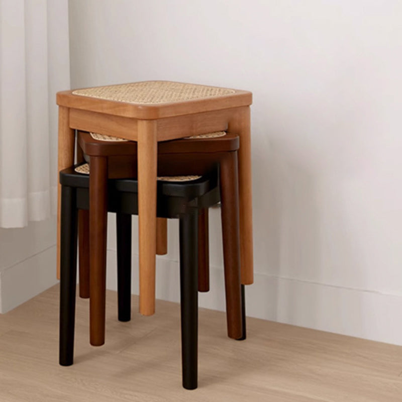 Contemporary Boho Rattan Solid Wood Dining Chair Backless Armless For Dining Room