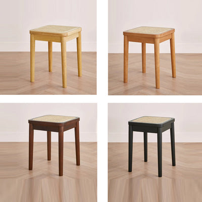 Contemporary Boho Rattan Solid Wood Dining Chair Backless Armless For Dining Room