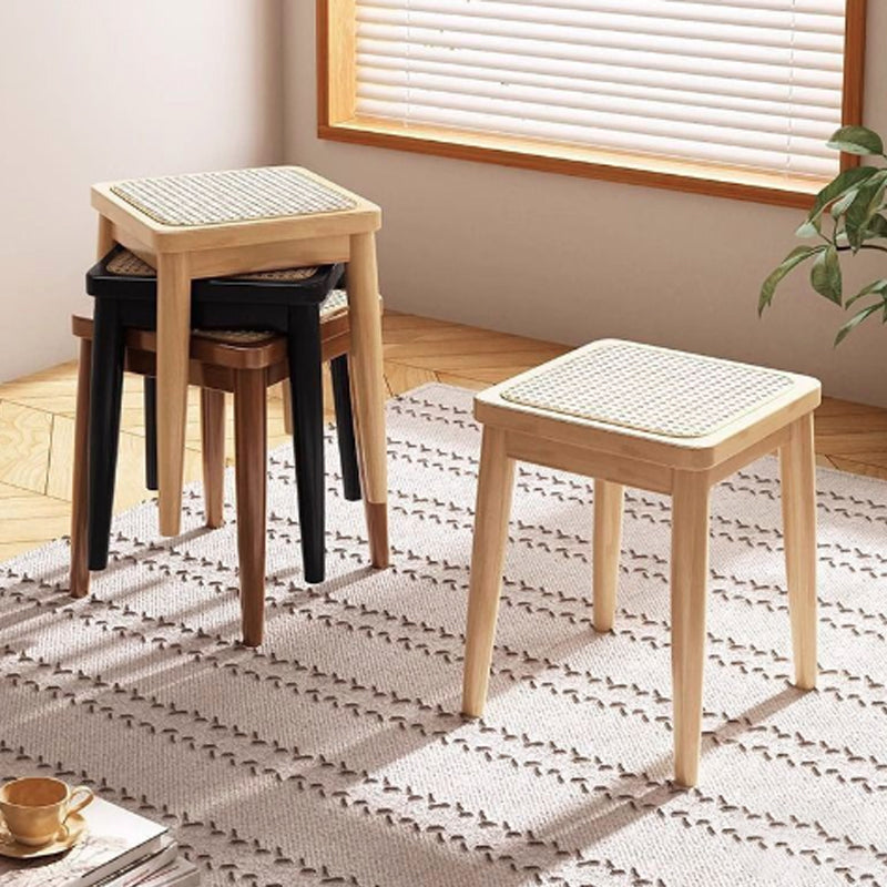 Contemporary Boho Rattan Solid Wood Dining Chair Backless Armless For Dining Room