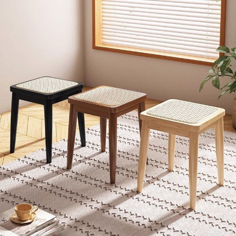 Contemporary Boho Rattan Solid Wood Dining Chair Backless Armless For Dining Room