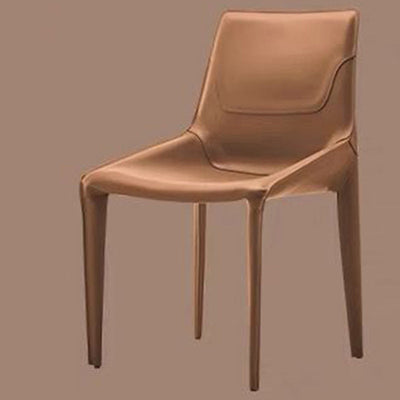 Moderner minimalistischer Esszimmerstuhl aus Karbonstahl und Sattelleder, Rückenlehne ohne Armlehnen für das Esszimmer 