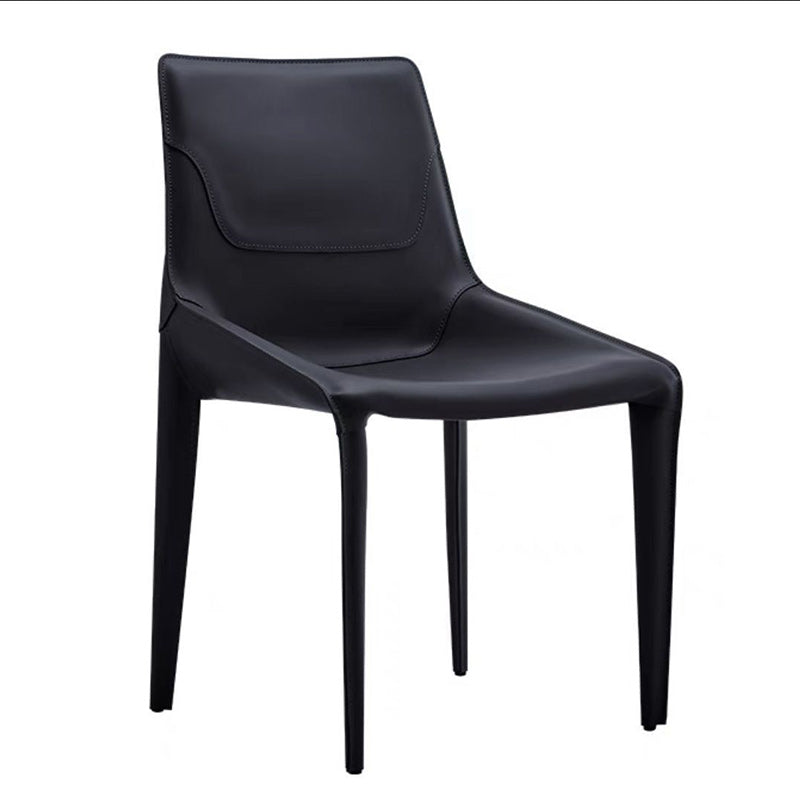 Moderner minimalistischer Esszimmerstuhl aus Karbonstahl und Sattelleder, Rückenlehne ohne Armlehnen für das Esszimmer 