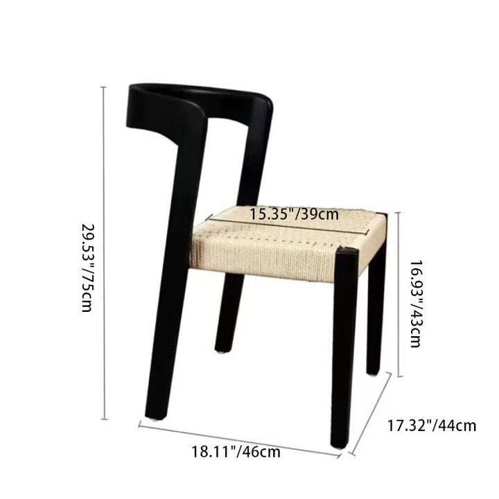 Contemporary Scandinavian Kraft Paper Rope Rubberwood Dining Chair Backrest Armless For Dining Room