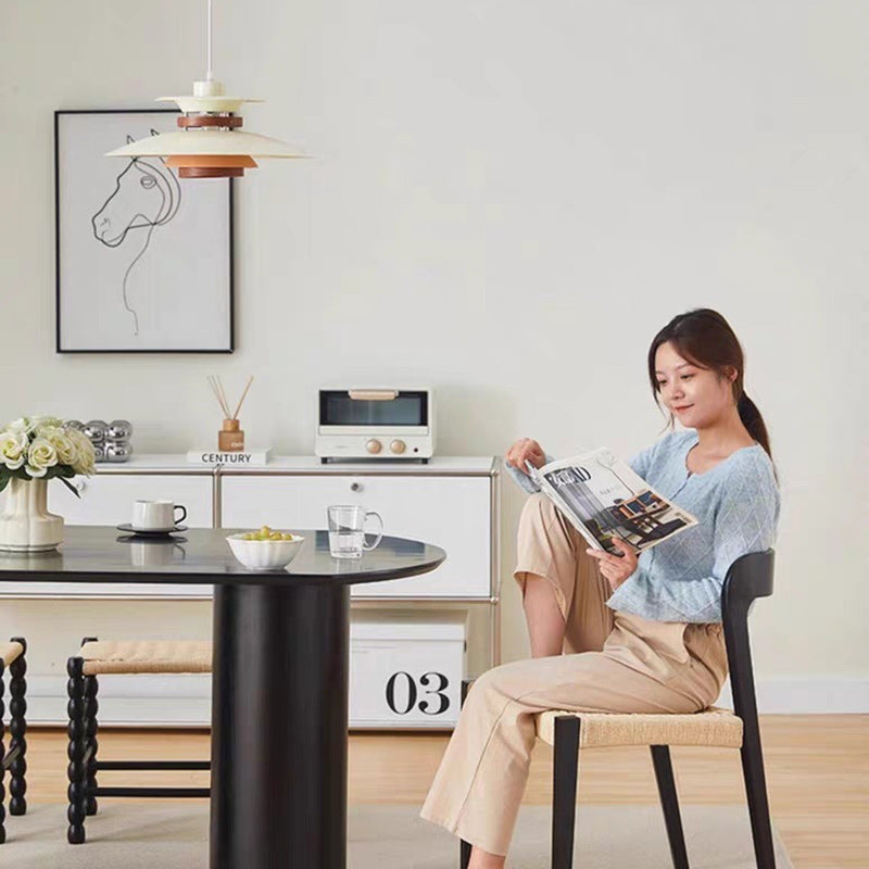 Contemporary Scandinavian Kraft Paper Rope Rubberwood Dining Chair Backrest Armless For Dining Room