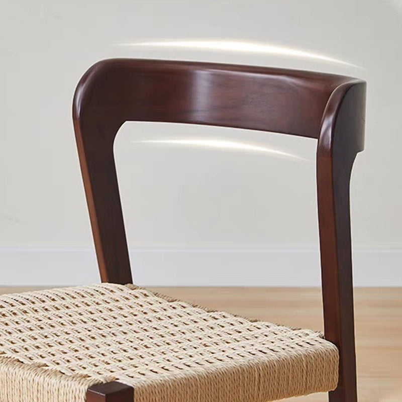 Contemporary Scandinavian Kraft Paper Rope Rubberwood Dining Chair Backrest Armless For Dining Room