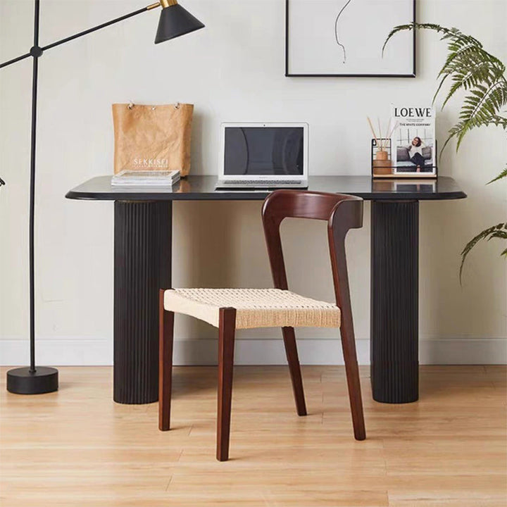 Contemporary Scandinavian Kraft Paper Rope Rubberwood Dining Chair Backrest Armless For Dining Room
