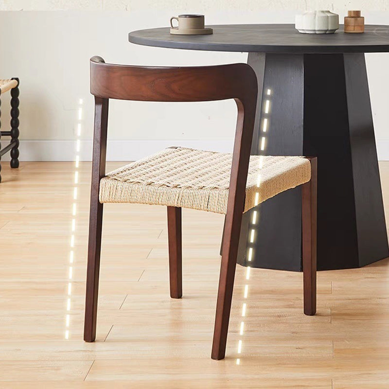 Contemporary Scandinavian Kraft Paper Rope Rubberwood Dining Chair Backrest Armless For Dining Room