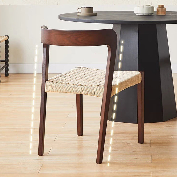 Contemporary Scandinavian Kraft Paper Rope Rubberwood Dining Chair Backrest Armless For Dining Room