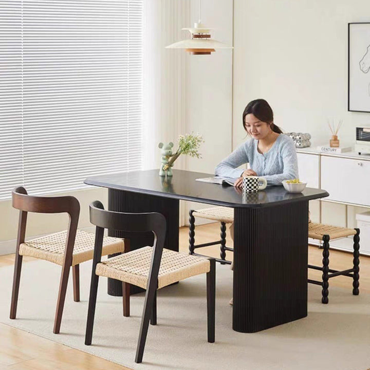 Contemporary Scandinavian Kraft Paper Rope Rubberwood Dining Chair Backrest Armless For Dining Room