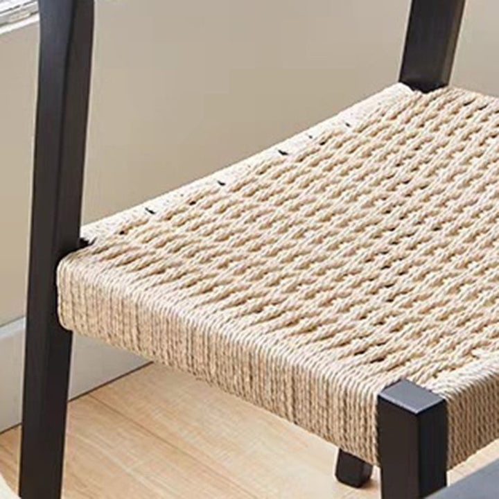Contemporary Scandinavian Kraft Paper Rope Rubberwood Dining Chair Backrest Armless For Dining Room