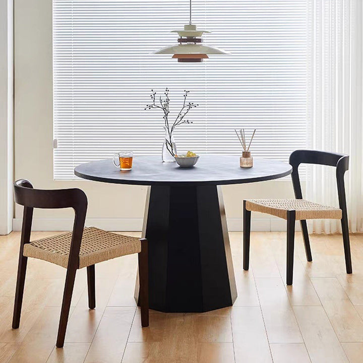Contemporary Scandinavian Kraft Paper Rope Rubberwood Dining Chair Backrest Armless For Dining Room