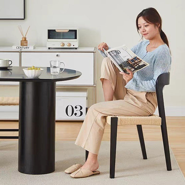 Contemporary Scandinavian Kraft Paper Rope Rubberwood Dining Chair Backrest Armless For Dining Room