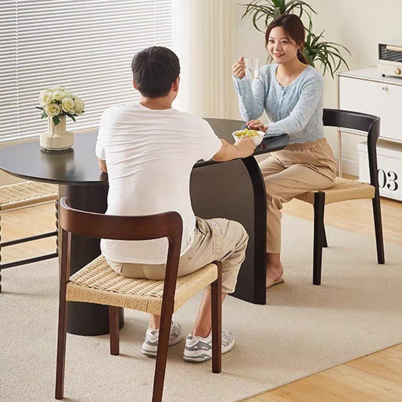Contemporary Scandinavian Kraft Paper Rope Rubberwood Dining Chair Backrest Armless For Dining Room