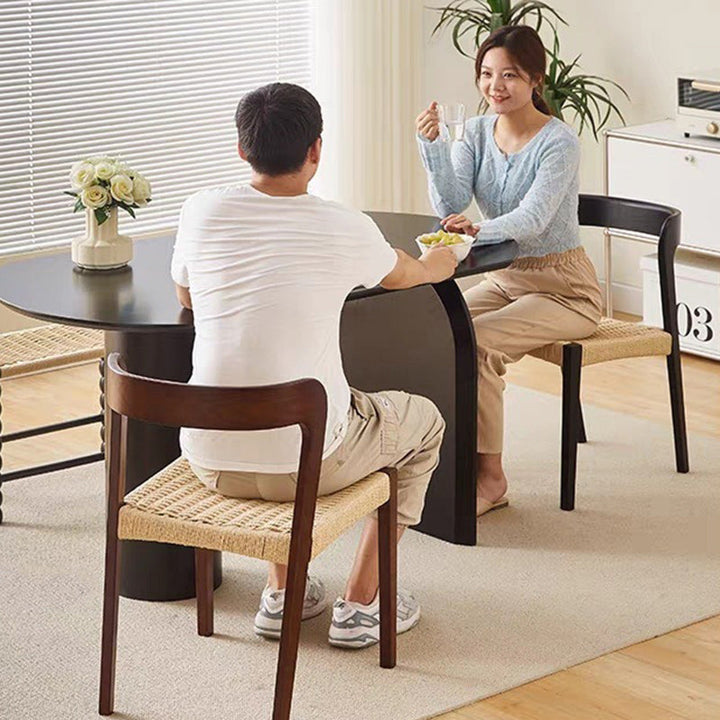 Contemporary Scandinavian Kraft Paper Rope Rubberwood Dining Chair Backrest Armless For Dining Room