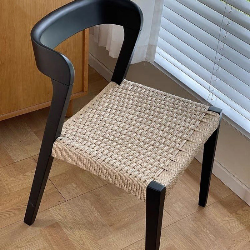 Contemporary Scandinavian Kraft Paper Rope Rubberwood Dining Chair Backrest Armless For Dining Room