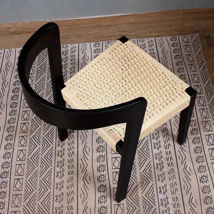 Contemporary Scandinavian Kraft Paper Rope Rubberwood Dining Chair Backrest Armless For Dining Room
