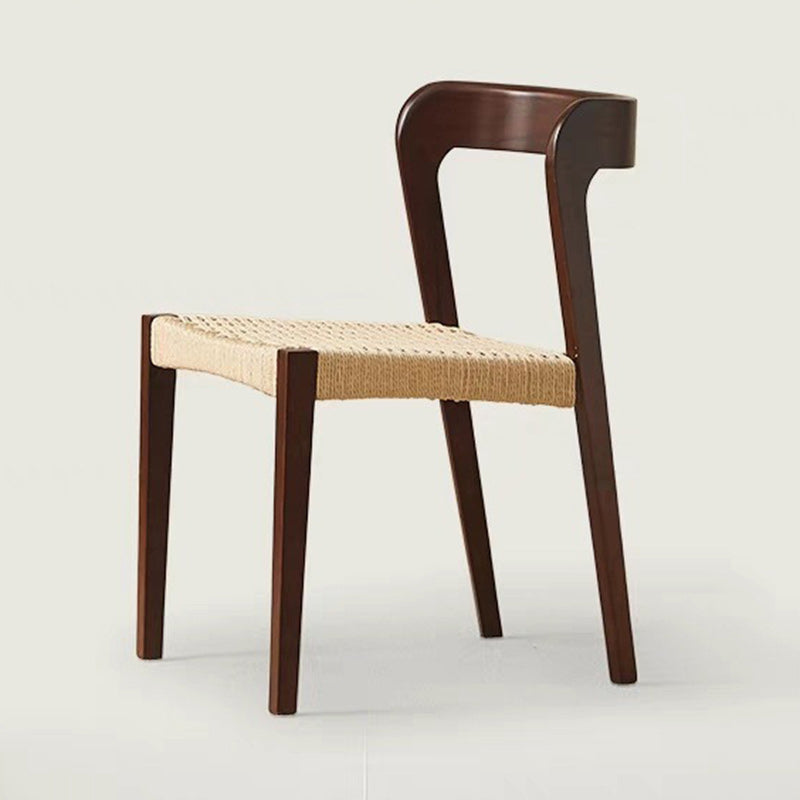 Contemporary Scandinavian Kraft Paper Rope Rubberwood Dining Chair Backrest Armless For Dining Room