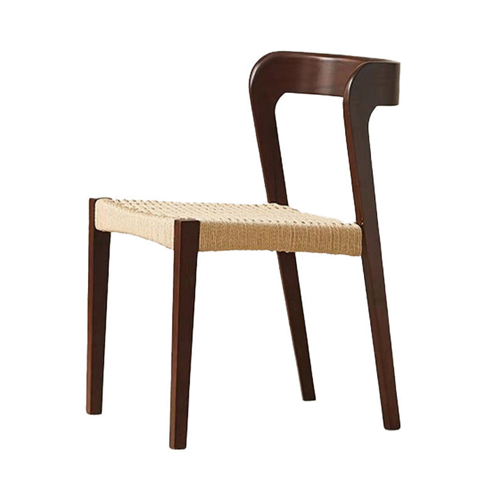 Contemporary Scandinavian Kraft Paper Rope Rubberwood Dining Chair Backrest Armless For Dining Room