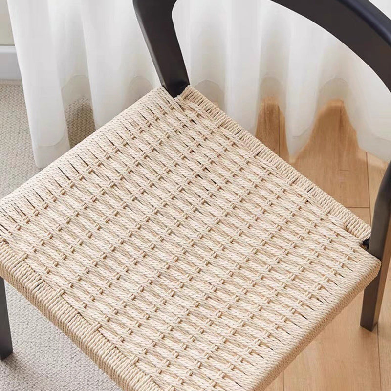 Contemporary Scandinavian Kraft Paper Rope Rubberwood Dining Chair Backrest Armless For Dining Room