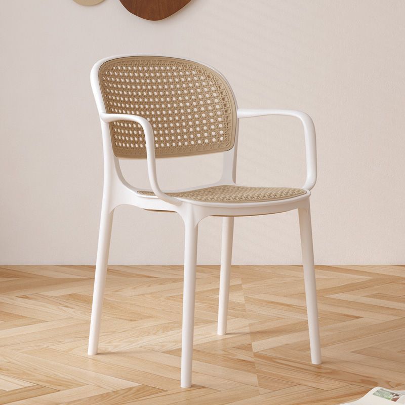 Zeitgenössischer Einfachheit Rattan Kunststoff Esszimmerstuhl Rückenlehne Armlehne für Esszimmer 