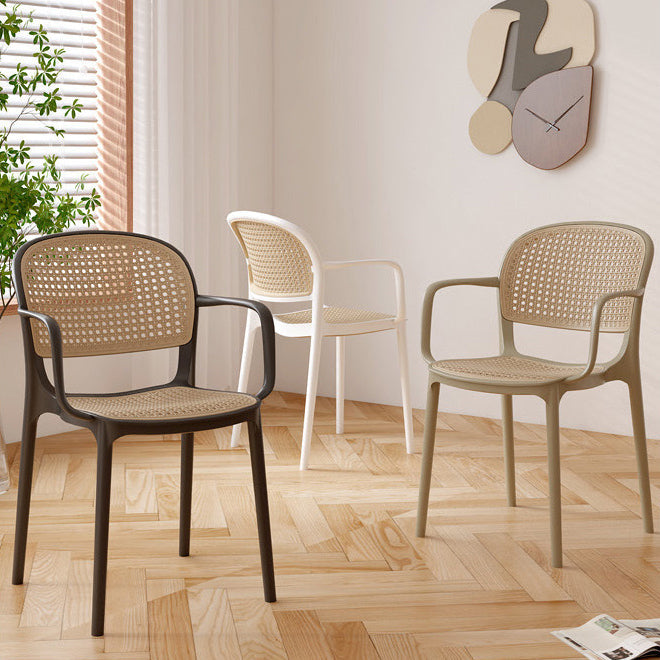 Zeitgenössischer Einfachheit Rattan Kunststoff Esszimmerstuhl Rückenlehne Armlehne für Esszimmer 