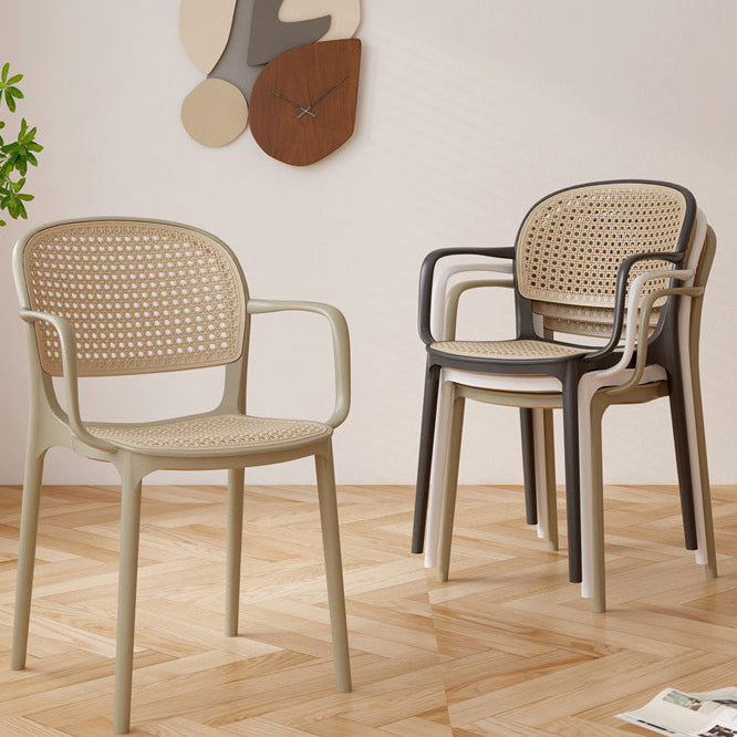 Zeitgenössischer Einfachheit Rattan Kunststoff Esszimmerstuhl Rückenlehne Armlehne für Esszimmer 