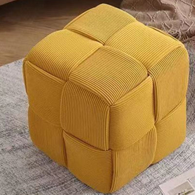 Tabouret carré nordique contemporain en velours côtelé avec cadre en bois massif sans dossier ni accoudoirs pour salon 