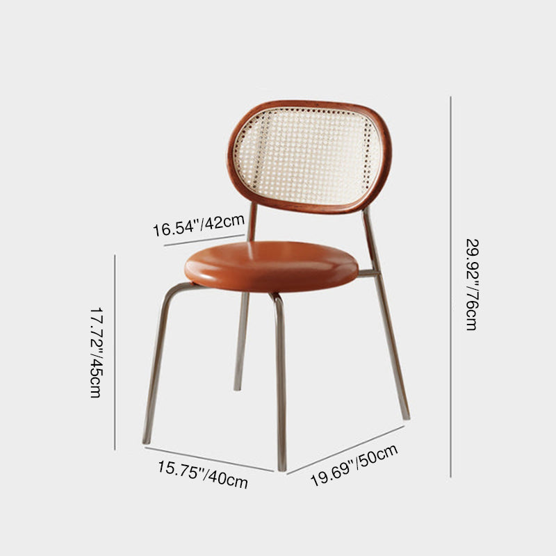 Contemporary Boho Round Curved PU Leather PP Rattan Stainless Steel Dining Chair Backrest Armless For Dining Room