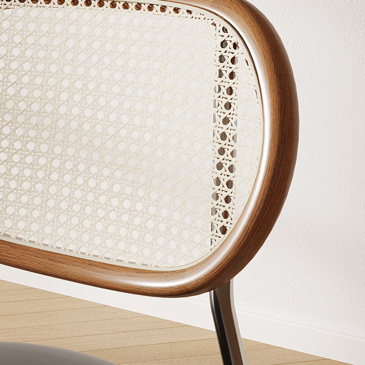 Contemporary Boho Round Curved PU Leather PP Rattan Stainless Steel Dining Chair Backrest Armless For Dining Room