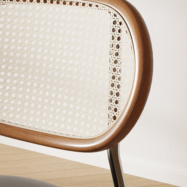 Contemporary Boho Round Curved PU Leather PP Rattan Stainless Steel Dining Chair Backrest Armless For Dining Room