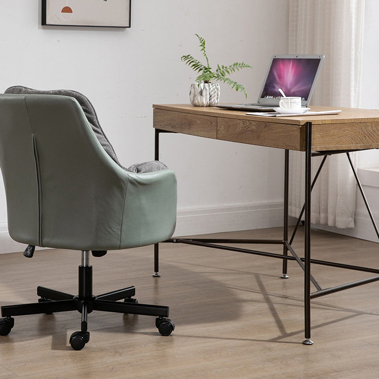 Moderner schlichter Schreibtischstuhl mit geschwungener Rückenlehne und Armlehnen aus Baumwoll-Leinen-Synthetikgewebe und Aluminiumlegierung für Homeoffice 