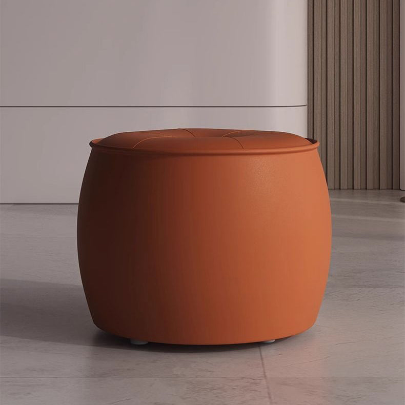 Moderner nordischer Fußhocker aus Mikrofaserleder und Kiefernholz in Zylinderform ohne Armlehnen für das Wohnzimmer 