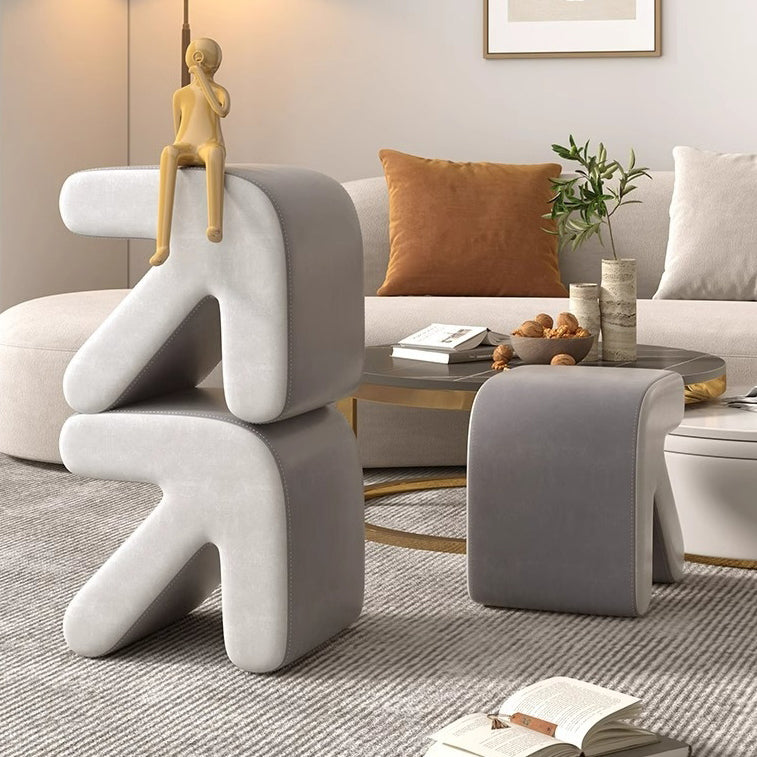 Tabouret contemporain créatif en flanelle avec flèche, sans dossier ni accoudoirs en bois massif pour le salon 