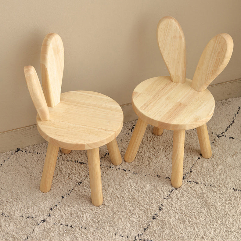 كرسي خشب مطاطي صلب معاصر إبداعي بدون ذراعين مع مسند ظهر على شكل أذني أرنب لغرفة المعيشة 