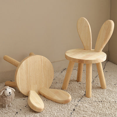كرسي خشب مطاطي صلب معاصر إبداعي بدون ذراعين مع مسند ظهر على شكل أذني أرنب لغرفة المعيشة 