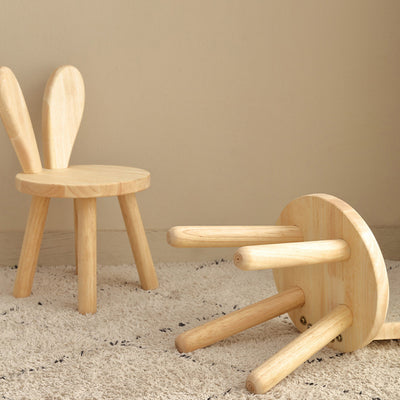 كرسي خشب مطاطي صلب معاصر إبداعي بدون ذراعين مع مسند ظهر على شكل أذني أرنب لغرفة المعيشة 