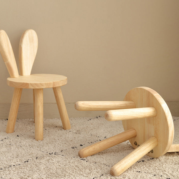 كرسي خشب مطاطي صلب معاصر إبداعي بدون ذراعين مع مسند ظهر على شكل أذني أرنب لغرفة المعيشة 